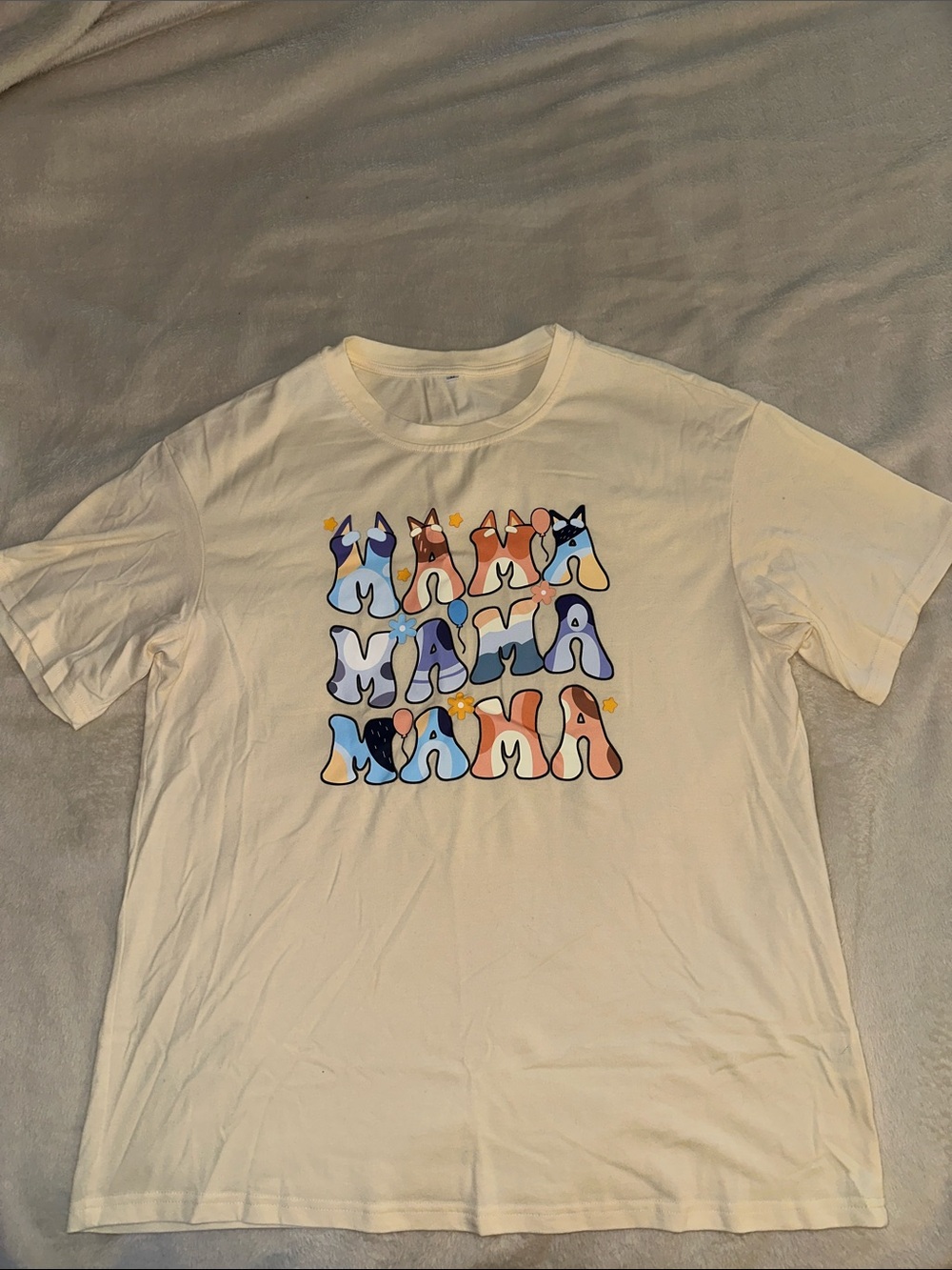 Bluey Themed Mama Graphic Tee - Cream with Multi-Color Print